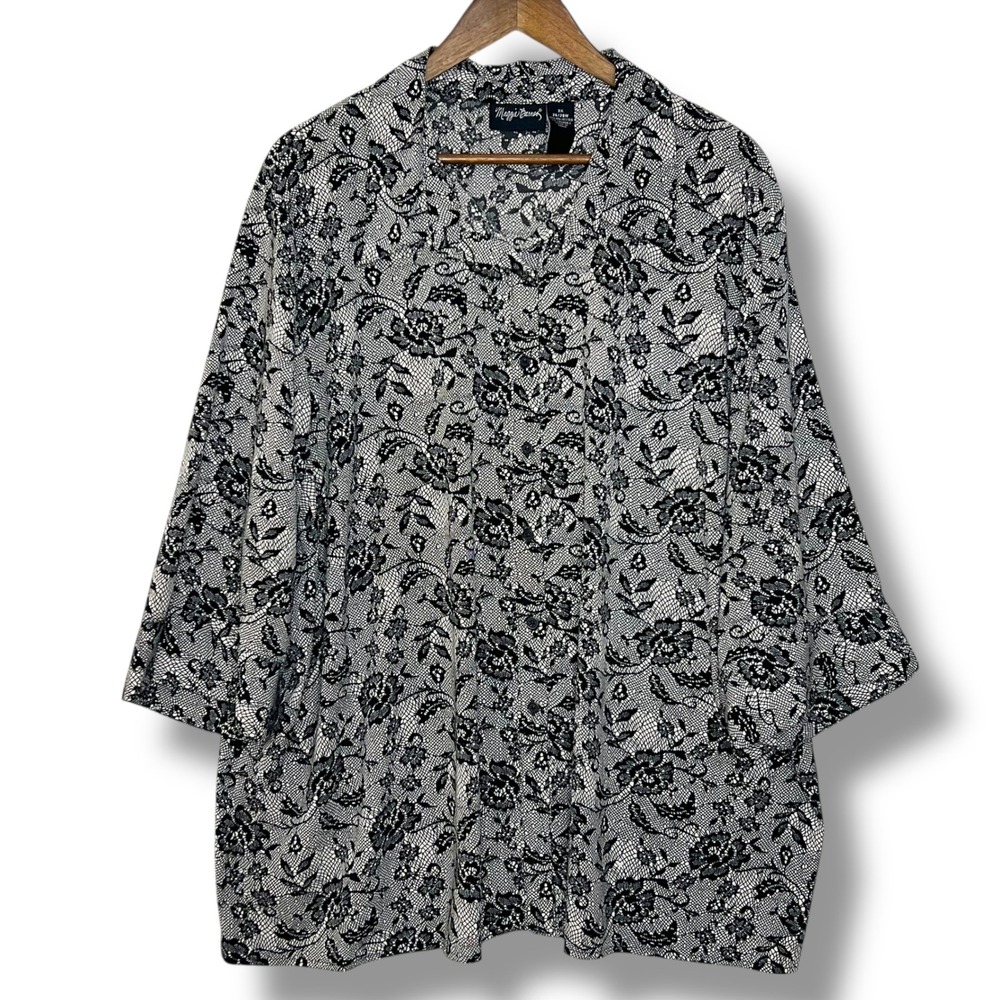 Maggie Barnes 3X Blouse‎ Black Lace Floral Print Button Up Dark Romantic Goth